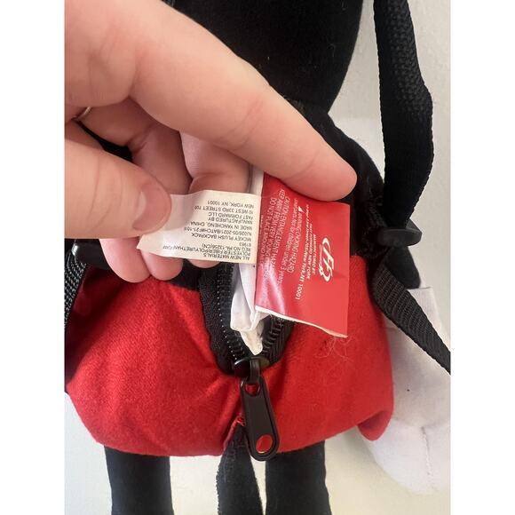 Disney Mickey Mouse Plush Mini Backpack Bag Kids Toddler Black Red Zipper Straps - Picture 7 of 7